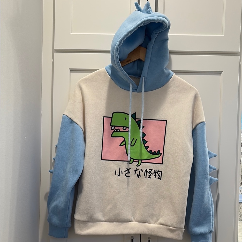 Back to School! Dinosaur Graphic Hoodie in Blue and Cream